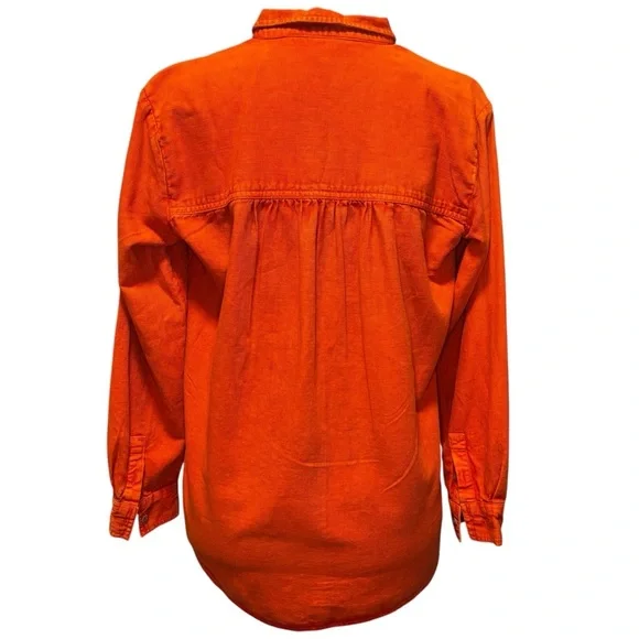 Pilcro | Orange Pleated Bib Button Down Blouse | Size S - Picture 4 of 9